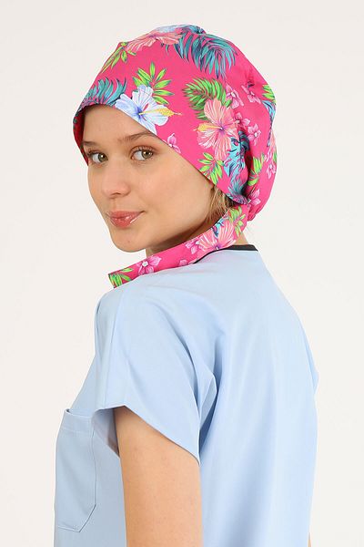 Owlet Medikal Tropical Patterned Pink Surgical Hijab Bonnet