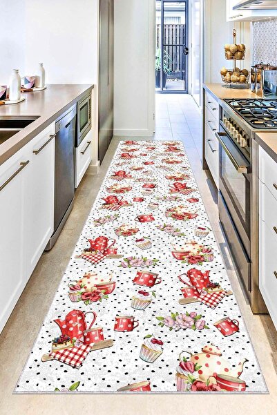 RugViva Kaymaz Tabanlı Makinede Yıkanır Mutfak Halısı Kesme Rulo Yolluk