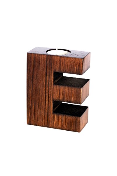 ADF TOPTAN Dekoratif Ahşap Harf Mumluk E-harfi