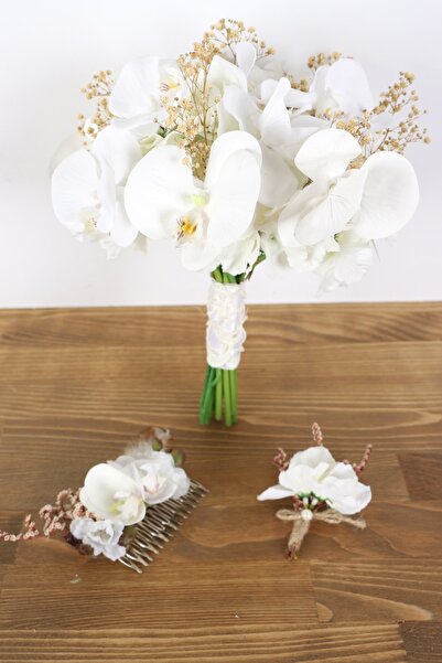 Yapay Çiçek Deposu Phalaina Yapay Gelin Çiçeği 3lü Set