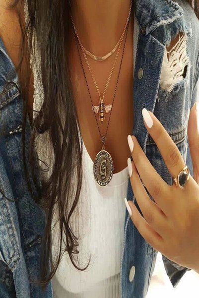 Ceso Accesories New Season Hematite Stone Bronze Women's Letter Necklace "Ü"