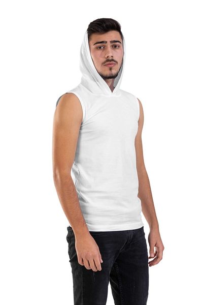 Raf Coll Tricou fără mâneci cu glugă, alb, unisex