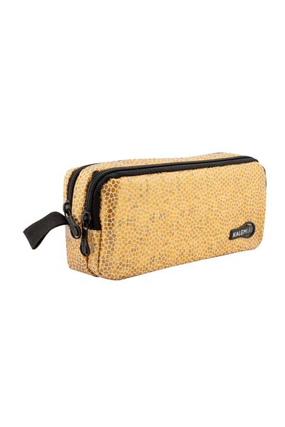 Kalemlig Scatter Double Faux Leather Pencil Bag with Two Compartments Blue