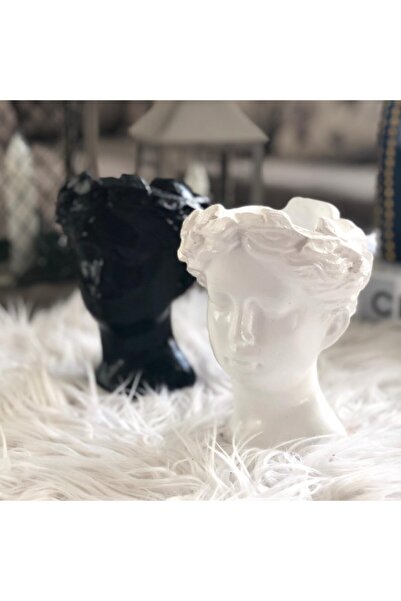 thiramis homeconcept Helen Siyah Beyaz 2'li Büst & Saksı