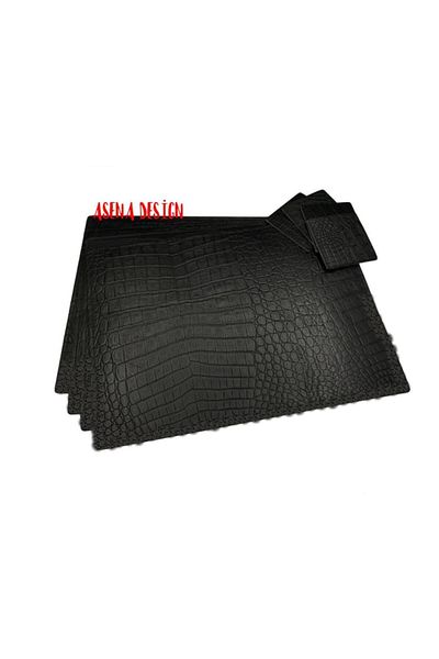 ASENA DESİGN American Service Leather Crocodile Black 12 Pieces for 6 People