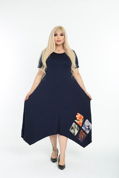 Şirin Butik Women's Navy Blue Asymmetrical Cut Patch Detailed Viscose Dress