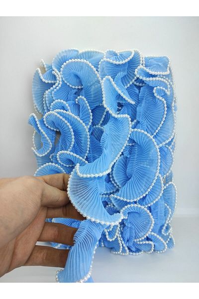 Hobigram Panglică cu volan cu pliuri de perle albastre – Design special, accesoriu, producție de calitate, stil atrăgător