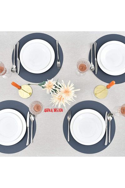 ASENA DESİGN American Service Anthracite Gray Leather Lily 12 Pieces for 6 People