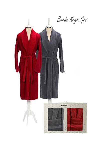 Özdilek Trendy Bornoz Takımı Bordo - Koyu Gri