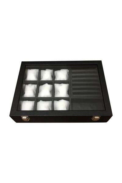 IMPALA Watch + Ring + Cufflink + Glasses Multi-Purpose Jewelry Box Leather Coating on Wooden Case