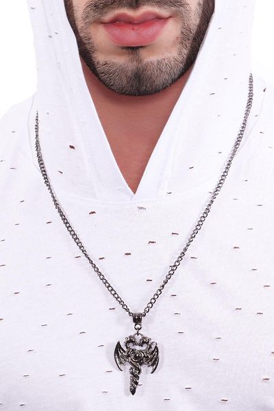 LABALABA Men's Metallic Anthracite Lacquer Coated Life Charm Icon Pendant Necklace