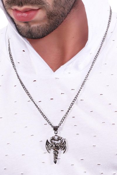 LABALABA Men's Metallic Anthracite Lacquer Coated Life Charm Icon Pendant Necklace