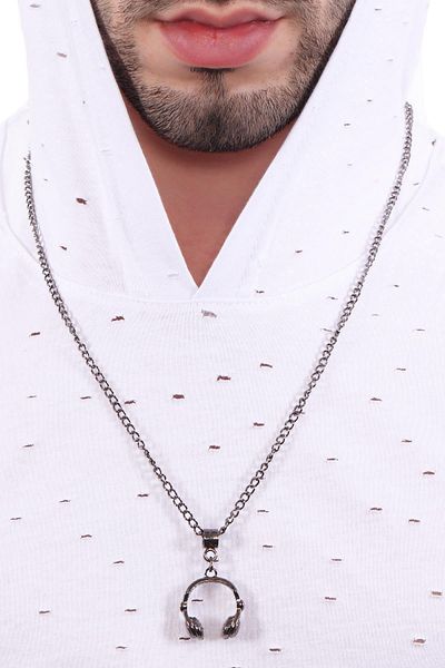 LABALABA Men's Metallic Anthracite Lacquer Plated Headphone Symbol Pendant Necklace