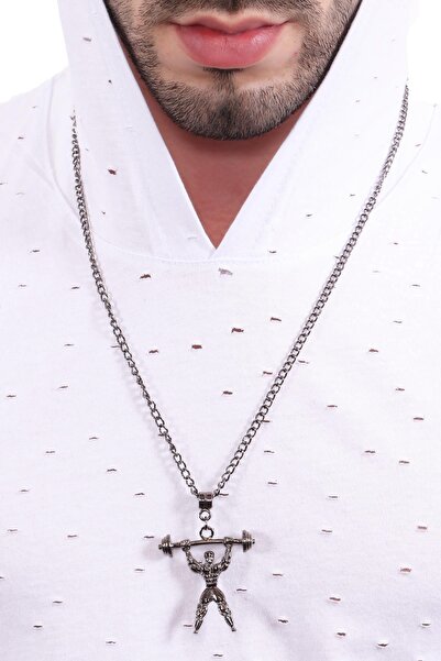 LABALABA Men's Metallic Anthracite Lacquer Coated Weightlifter Icon Pendant