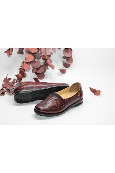 MARY JANE Maryjane Hakiki Deri Düz Taban Önden Lastikli Bordo Günlük Rahat Ay...