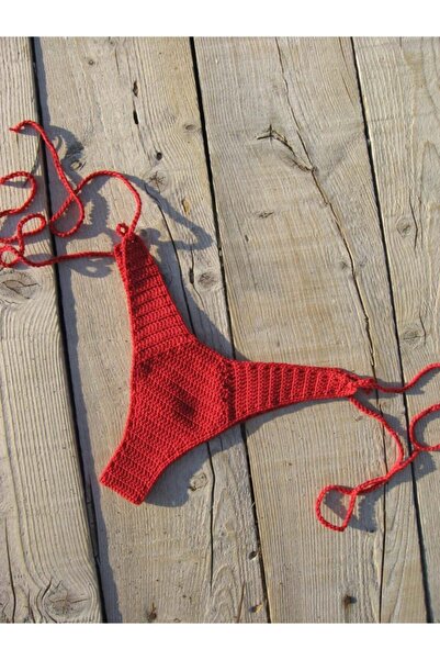 Major Butik Kadın Kırmızı Tığ Örgü Bikini Altı