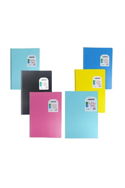 Defne Spiraled A4 72 Sheets Plastic Cover Checked Notebook Set of 6