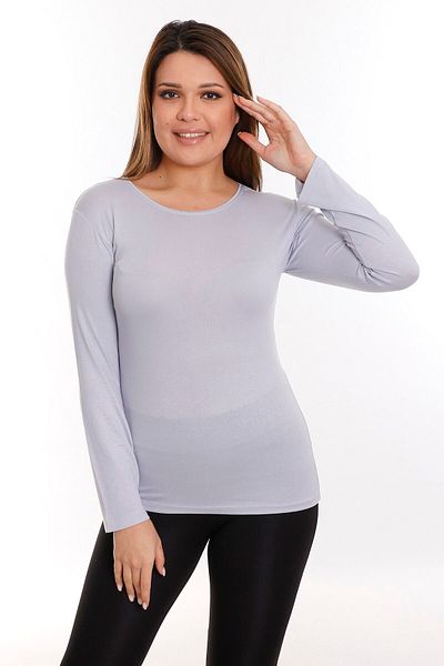 DISENTIS MODEST Gray Viscose Body - Plus Size, Round Neck, Long Sleeve