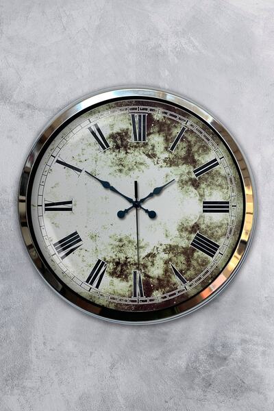 Platin Saat ساعة حائط رومانية عتيقة من معدن الكروم مقاس 40 سم