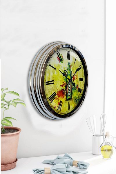 Kasva Concept Gift 40 cm Chrome Metal Clup Wall Clock