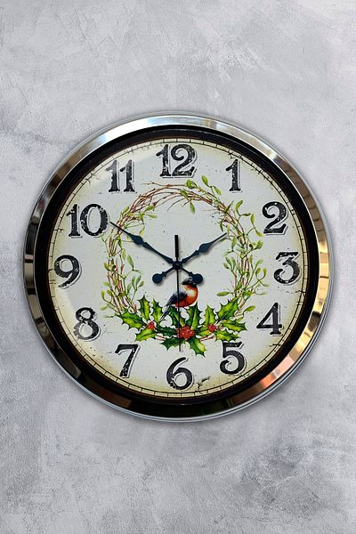 Kasva Concept Gift 40 cm Chrome Metal Bird Wall Clock