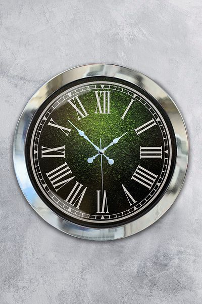 Kasva Concept Gift 36 cm Chrome Metal Green Wall Clock