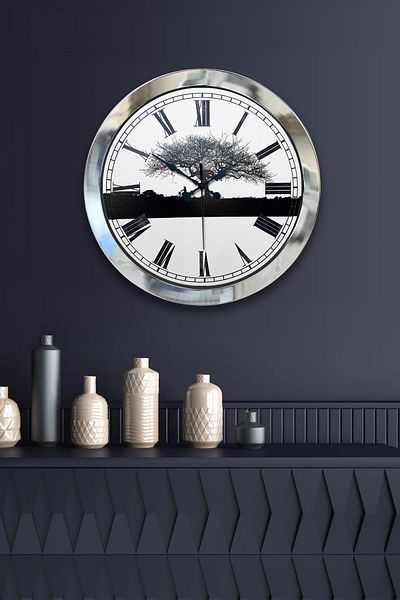 Kasva Concept Gift 36 cm Chrome Metal Wall Clock Wall Clock