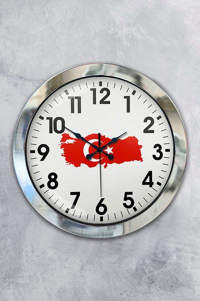 Kasva Concept Gift 36 cm Chrome Metal Türkiye Map Wall Clock