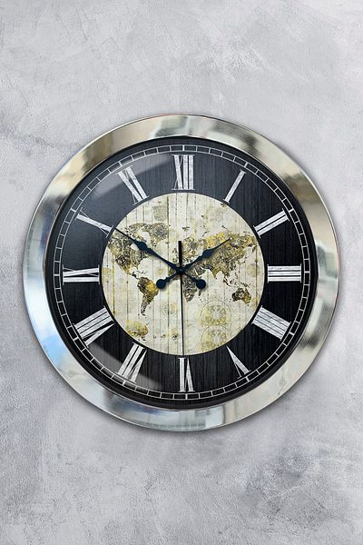 Kasva Concept 36 cm Black Metal World Maps Wall Clock