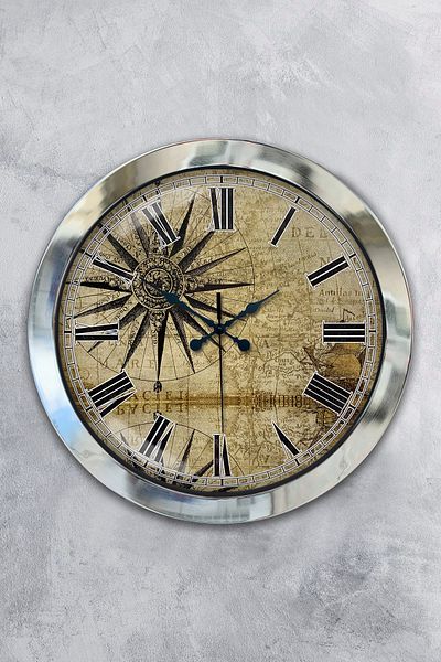 Kasva Concept Gift 36 cm Chrome Metal Maps Wall Clock