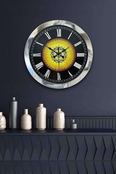 Kasva Concept Gift 36 cm Chrome Metal Ottoman Pattern Wall Clock