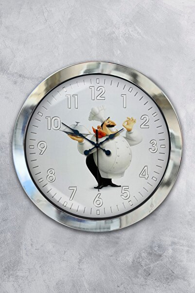 Platin Saat هدية ساعة حائط مطبخ معدنية من الكروم مقاس 36 سم