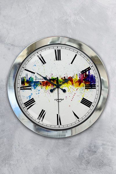 Kasva Concept 36 cm Chrome Metal Istanbul Themed Wall Clock