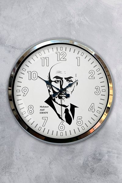 Kasva Concept Gift 40 cm Chrome Metal Mehmet Akif Ersoy Wall Clock