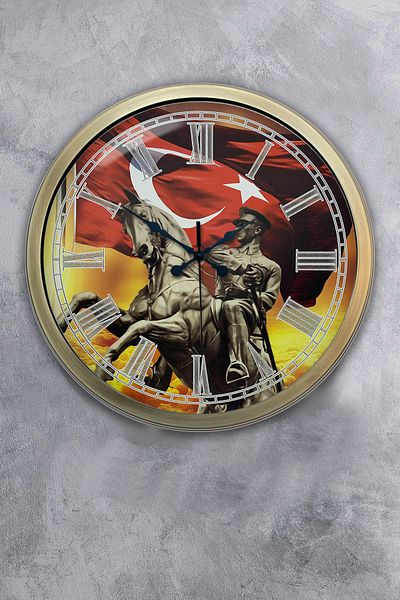 Kasva Concept Gift 40 cm Antique Metal Mustafa Kemal Atatürk Wall Clock