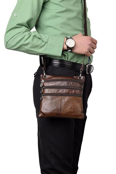 ÇÇS 076 Γνήσιο δέρμα με μακρύ λουράκι Unisex τσάντα διαβατηρίου καφέ