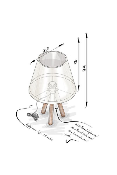 EvLight Set of 2 Nightstand Three-Legged Wooden Lampshade Gray