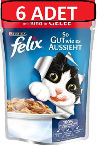 FELIX Sığır Etli Kedi Islak Maması X 6 Adet Yaş Mama Pouch