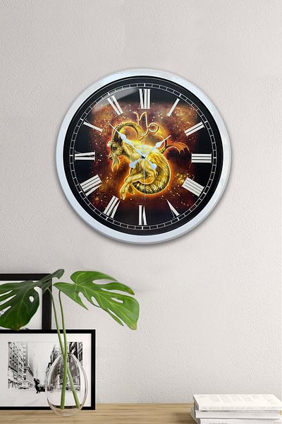 Kasva Concept Gift 40 cm White Metal Capricorn Sign Wall Clock