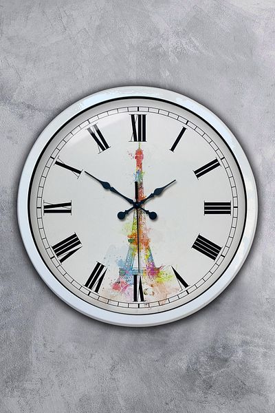 Kasva Concept Gift 40 cm White Metal Eiffel Tower Wall Clock