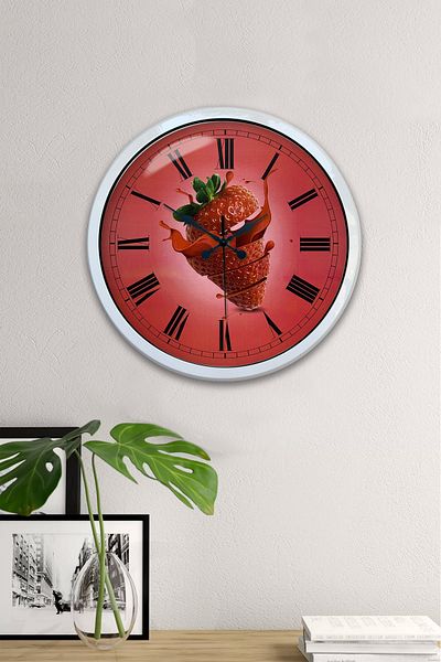 Kasva Concept Gift 40 cm White Metal Strawberry Kitchen Wall Clock