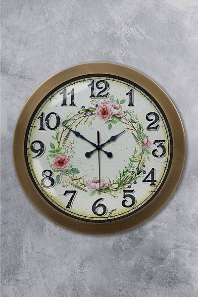 Kasva Concept Gift 36 cm Antique Metal Flower Crown Wall Clock