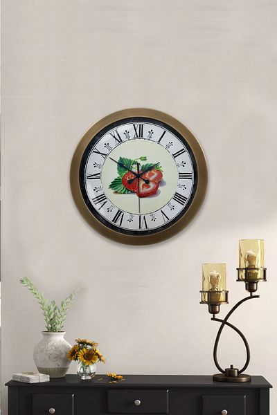 Kasva Concept Gift 36 cm Antique Metal Strawberry Wall Clock