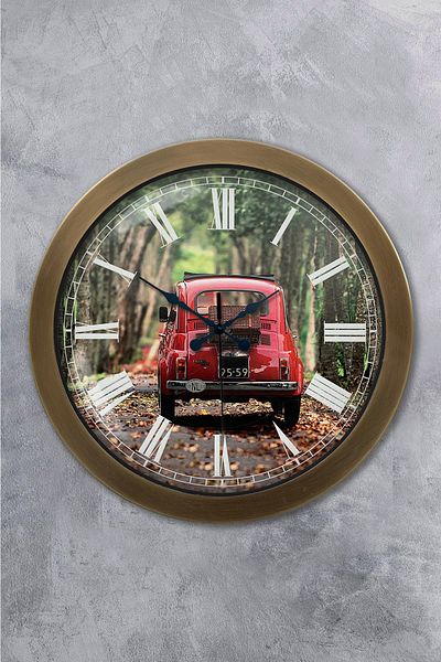 Kasva Concept Gift 36 cm Antique Metal Fiat 500 Wall Clock