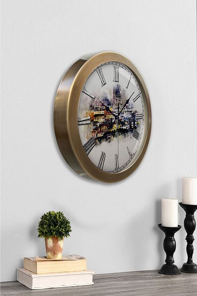 Kasva Concept Gift 36 cm Antique Metal Istanbul Wall Clock