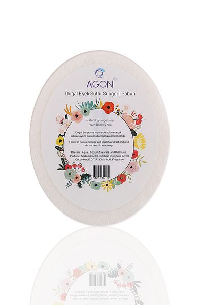 Agon إسفنجة استحمام للجسم مصنوعة يدويًا من صابون حليب الحمار الطبيعي 125 جرام