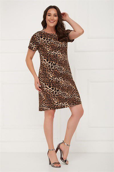 Seamoda Γυναικείο κοντομάνικο Leopard φόρεμα-Bb PRA-236258-616216