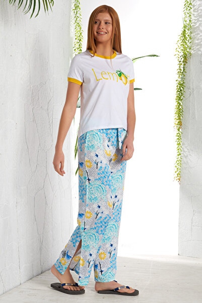 GİZZEY Kadın Beyaz Baskılı Pantolon Takım