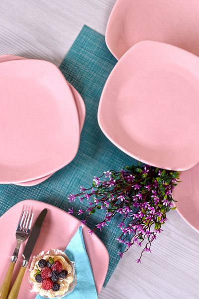 Keramika 6-piece 22 cm Light Pink Corner Pastry Plate ST001106F551A0000000AYD100