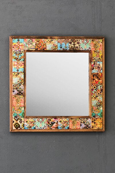 Oscar Stone Decor Masif Çerçeveli Mozaik Taş Ayna 43 Cm X 43 Cm (morocco-etni...